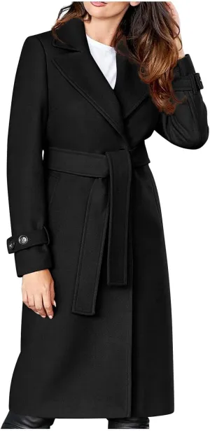 XUNRYAN Trench Coat Women Long Wool-Blend Jackets Winter Fall Casual One Button Blazer Slim Fit Peacoat Fashion Overcoat