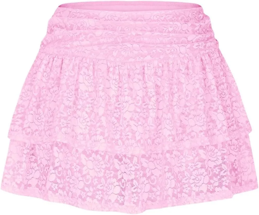 Y2k Lace Mini Skirt for Women Gothic Layering Half Slip Skirt Ruffled Flowy A-Line Skirt Vintage Short Underskirt
