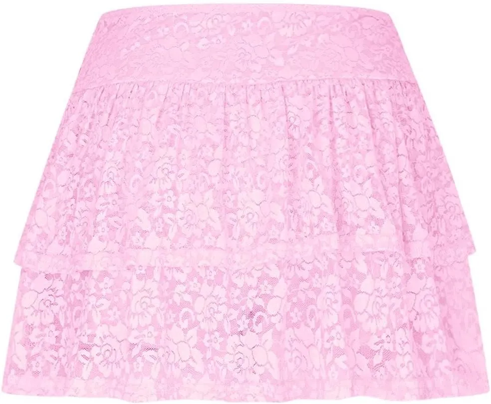 Y2k Lace Mini Skirt for Women Gothic Layering Half Slip Skirt Ruffled Flowy A-Line Skirt Vintage Short Underskirt