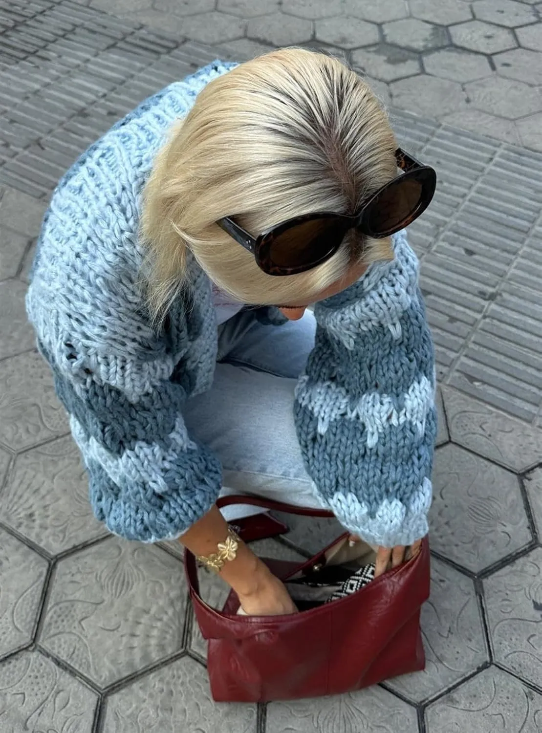 Y2k Open Front Cardigan for Women Chunky Knit Color Block Oversized Sweaters Fall Cardigan Outwear