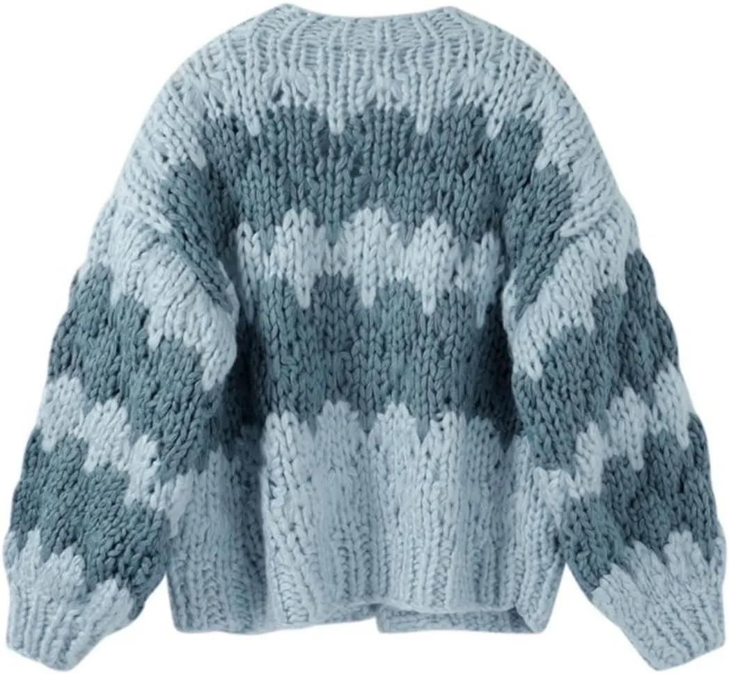 Y2k Open Front Cardigan for Women Chunky Knit Color Block Oversized Sweaters Fall Cardigan Outwear