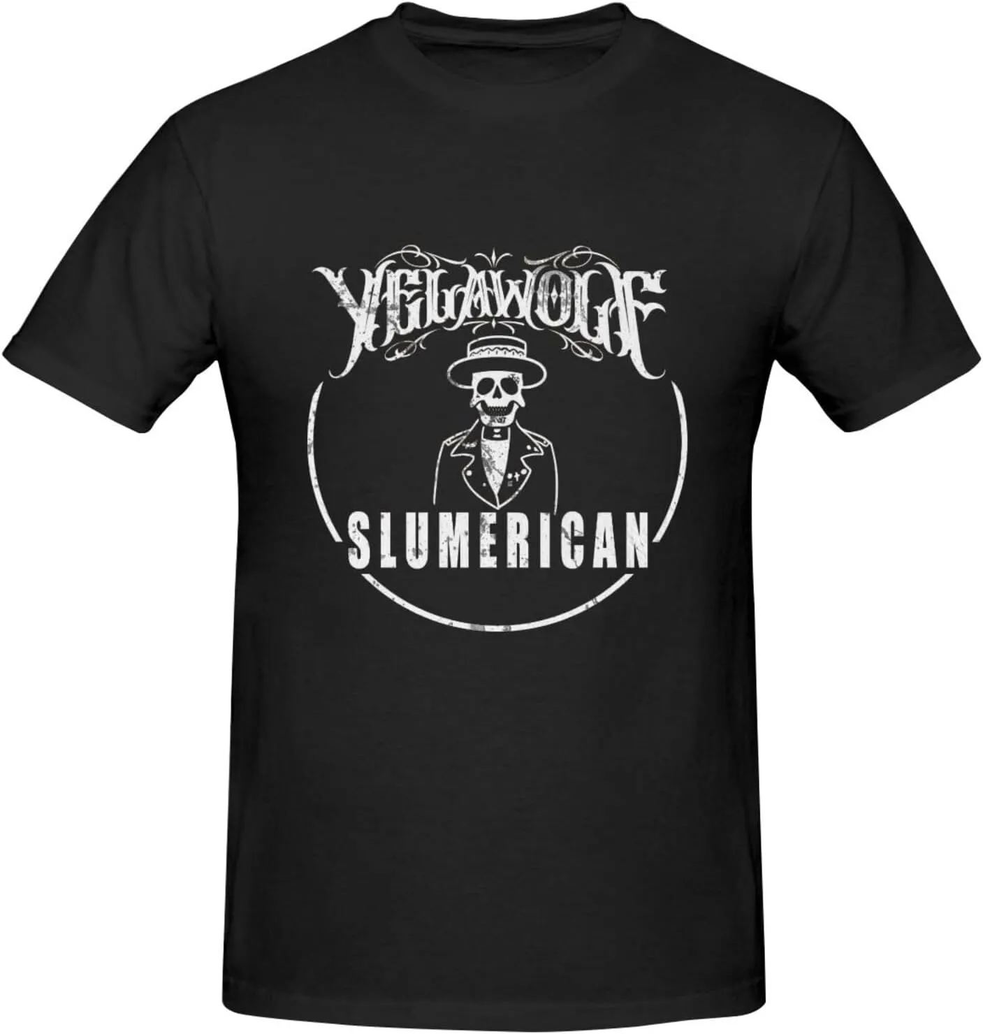 Yelawolfs Shirt Men's Fashion Short Sleeve Cotton T-Shirts Comfortable Breathable Crewneck Top Tees Black