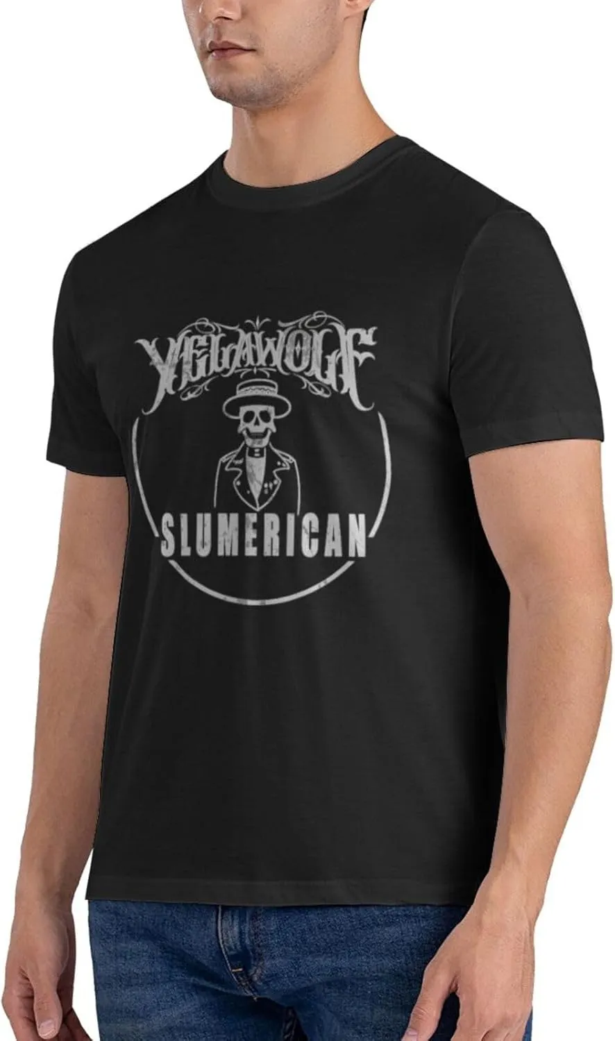 Yelawolfs Shirt Men's Fashion Short Sleeve Cotton T-Shirts Comfortable Breathable Crewneck Top Tees Black