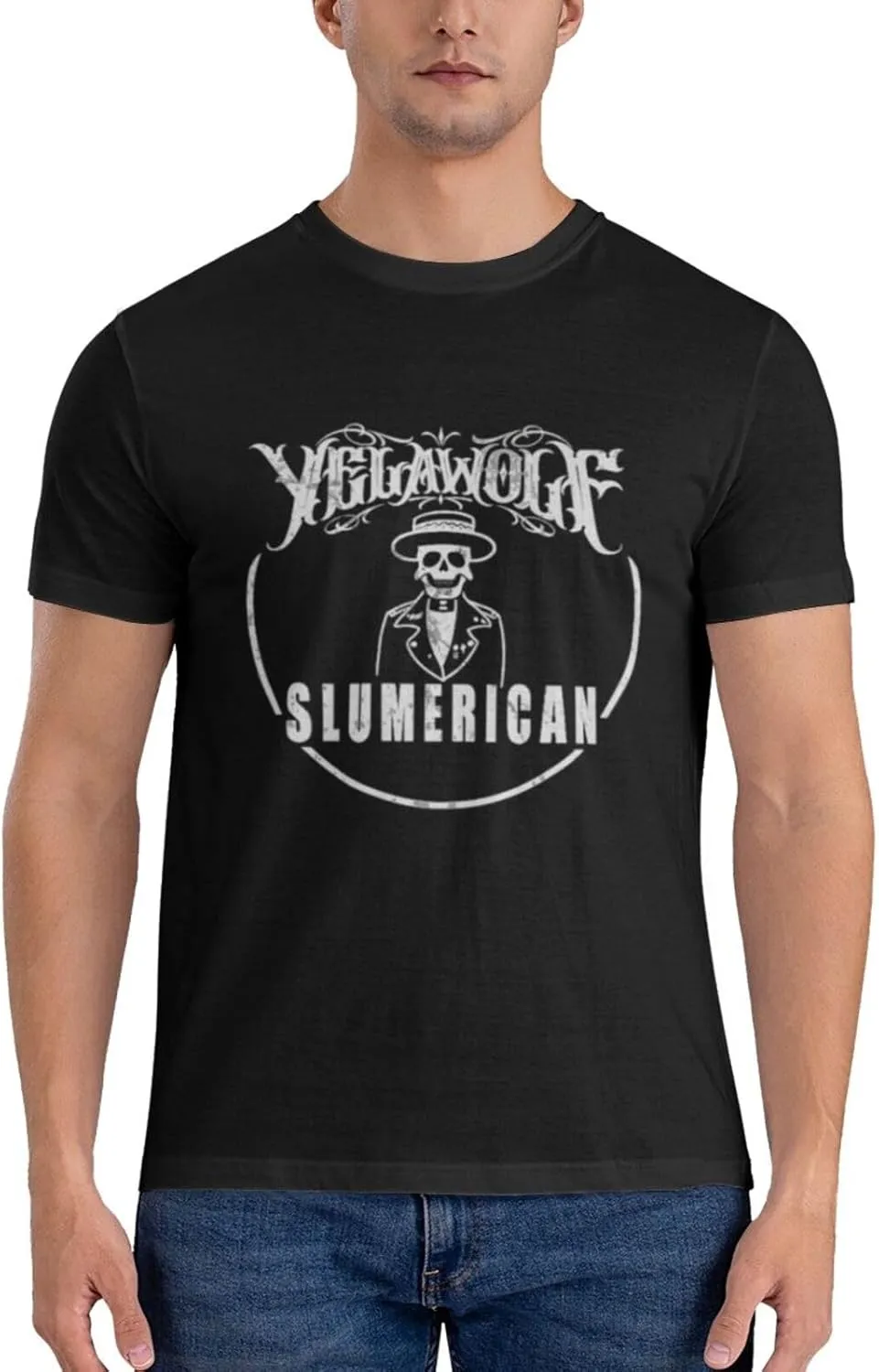Yelawolfs Shirt Men's Fashion Short Sleeve Cotton T-Shirts Comfortable Breathable Crewneck Top Tees Black