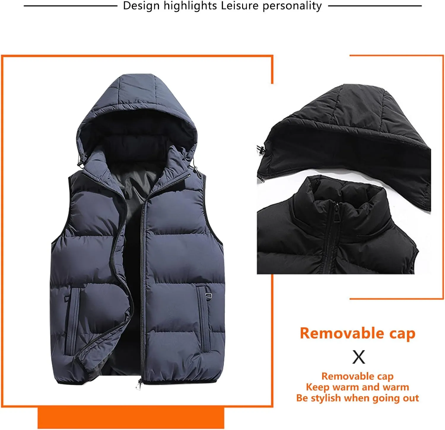 Ymosrh Men's Down Winter Coat Puffer Alternative Vest Jacket Lightweight Hooded Windproof Coat Jackets, S-2XL