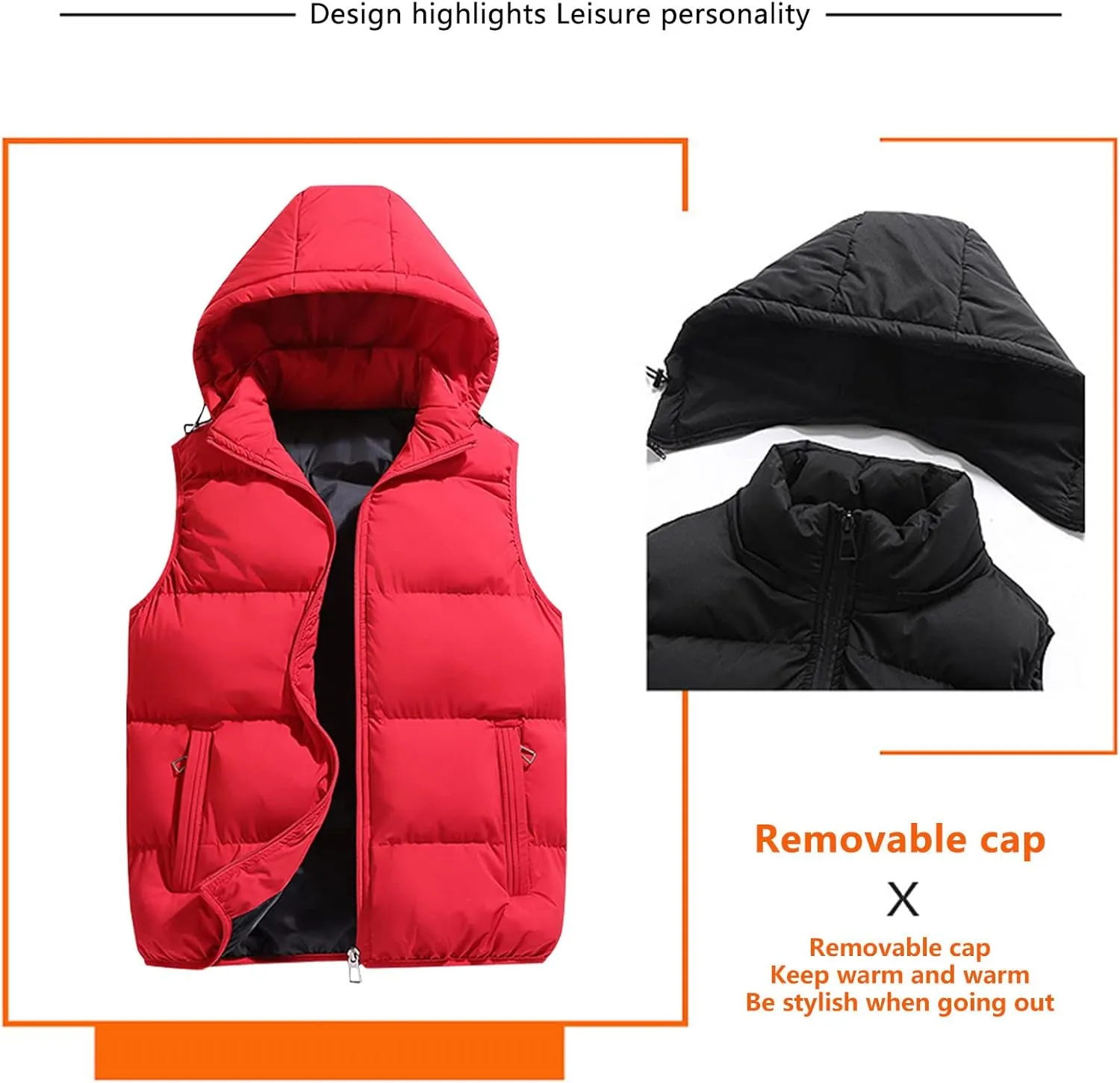 Ymosrh Men's Down Winter Coat Puffer Alternative Vest Jacket Lightweight Hooded Windproof Coat Jackets, S-2XL