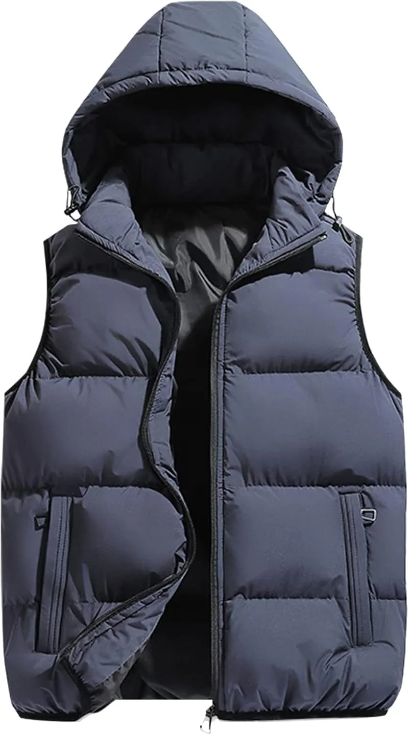 Ymosrh Men's Down Winter Coat Puffer Alternative Vest Jacket Lightweight Hooded Windproof Coat Jackets, S-2XL