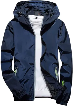 Ymosrh Men's Hooded Waterproof Lightweight Windbreaker Jackets Nylon Wind & Water Resistant Rain Jacket, M-7XL