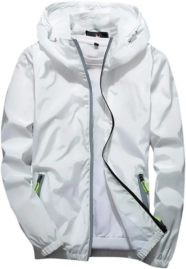 Ymosrh Men's Light Rain Jacket Lightweight Nylon Windbreaker Wind & Water Resistant Jacket, M-7XL