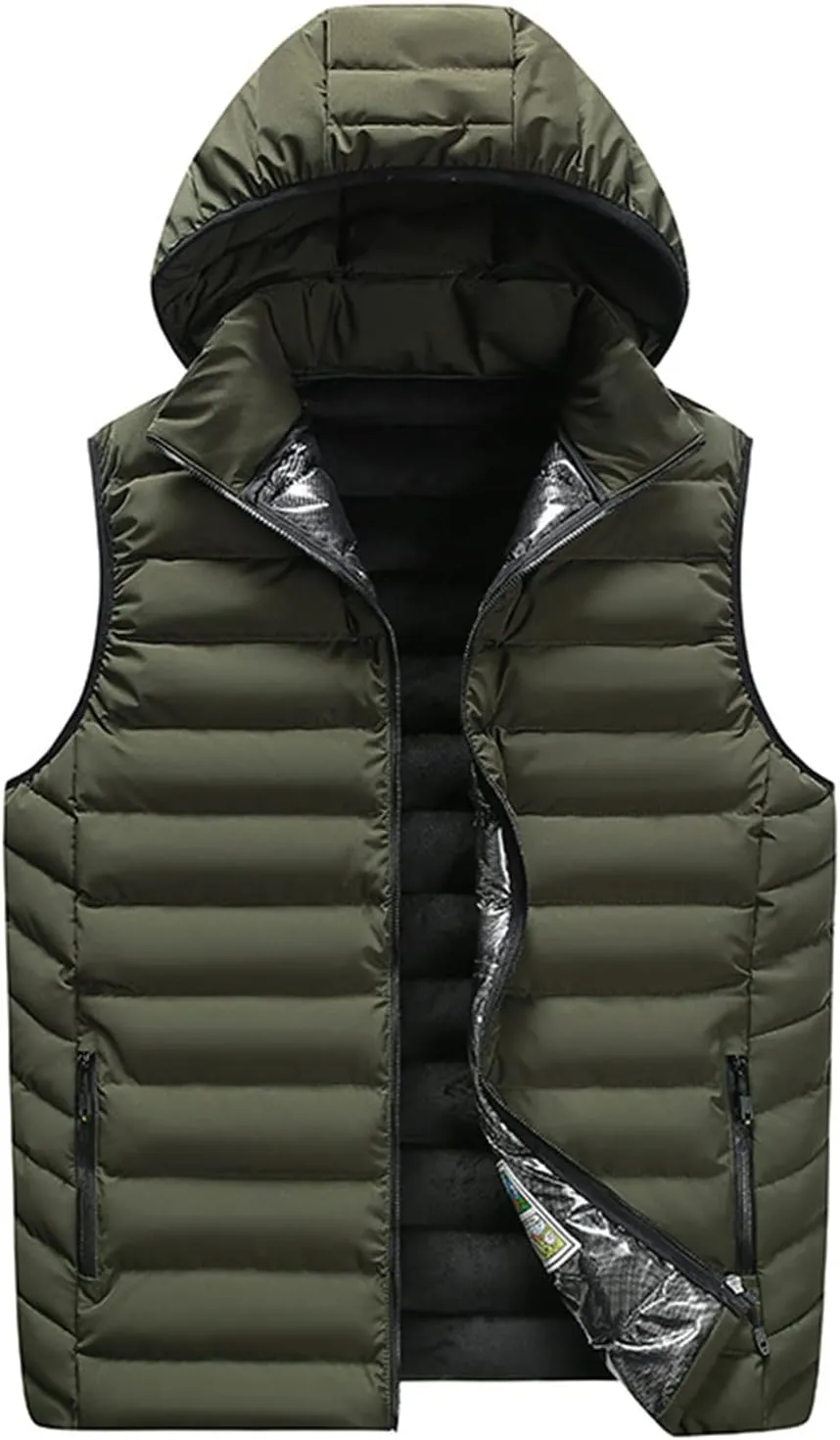 Ymosrh Men's Puffer Jacket Winter Warm Outdoor Padded Vest Thick Sleeveless Jacket with Hood Jackets, XXXXL-5XL