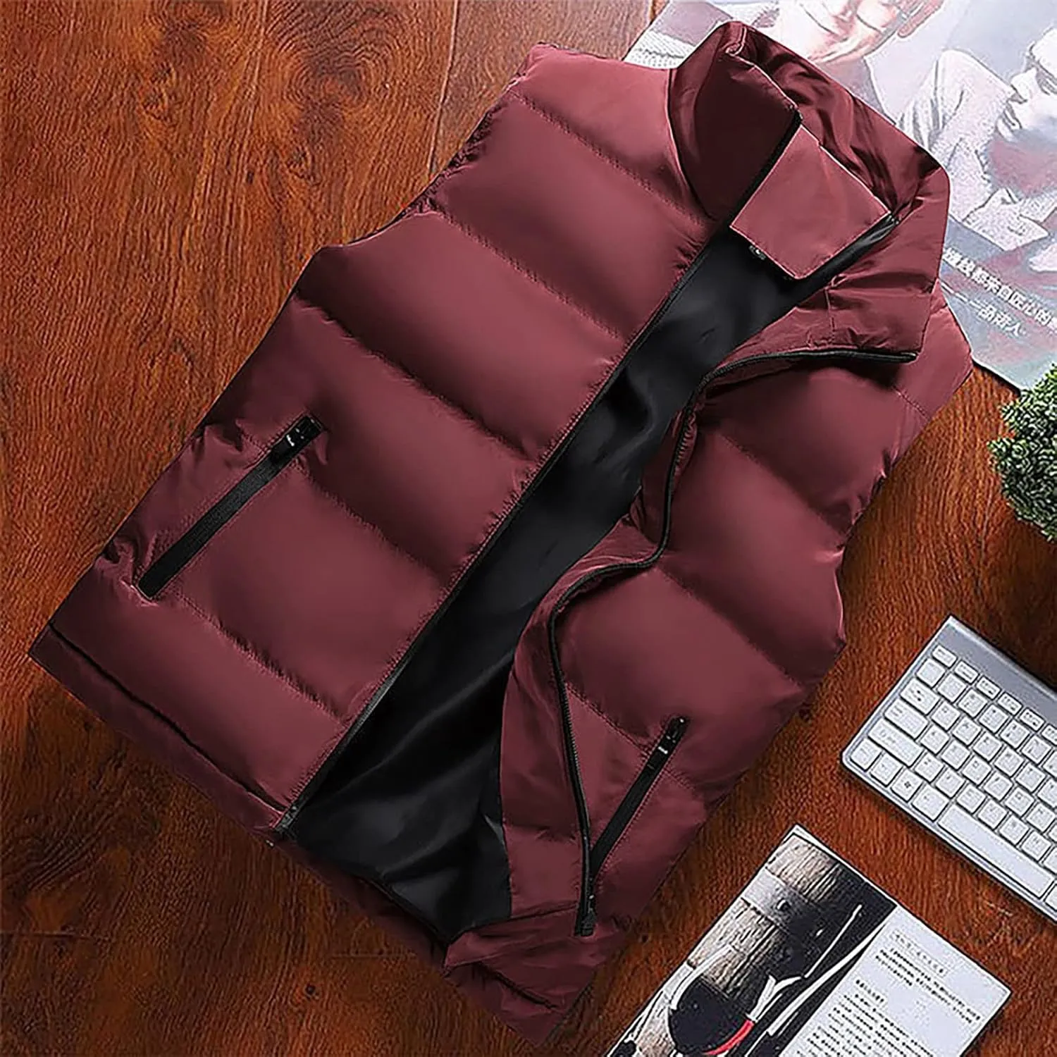 Ymosrh Men's Puffer Jackets Lightweight Down Alternative Vest Jacket Waterproof Winter Bubble Coats Jacket, L-5XL