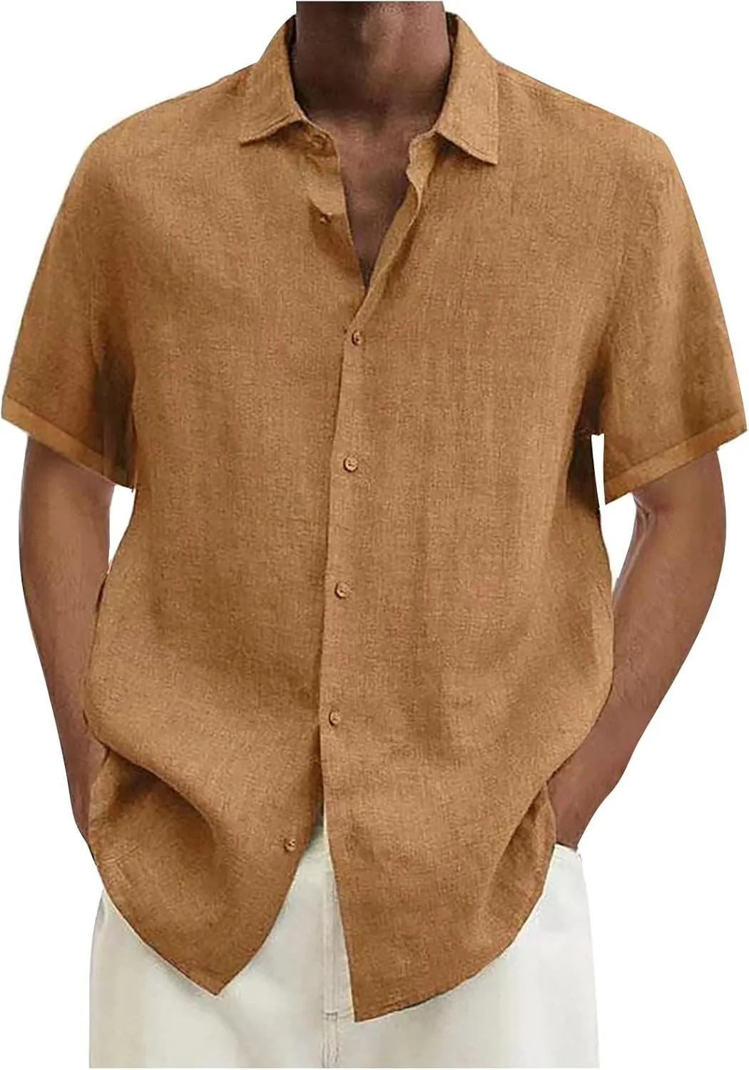 Ymosrh Men's Shirts Designer Spring Summer Casual Cotton Linen Solid Color Short Sleeve Shirts Loose, S-3XL