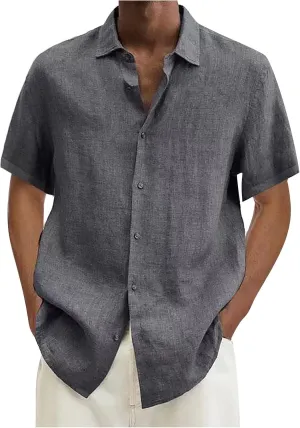 Ymosrh Men's Shirts Designer Spring Summer Casual Cotton Linen Solid Color Short Sleeve Shirts Loose, S-3XL