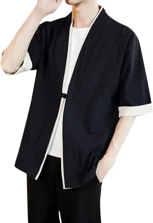 Ymosrh Men's Short Sleeve Shirts Kimono Short Shirts Open Front Cardigan Short Button Up Shirt, M-5XL
