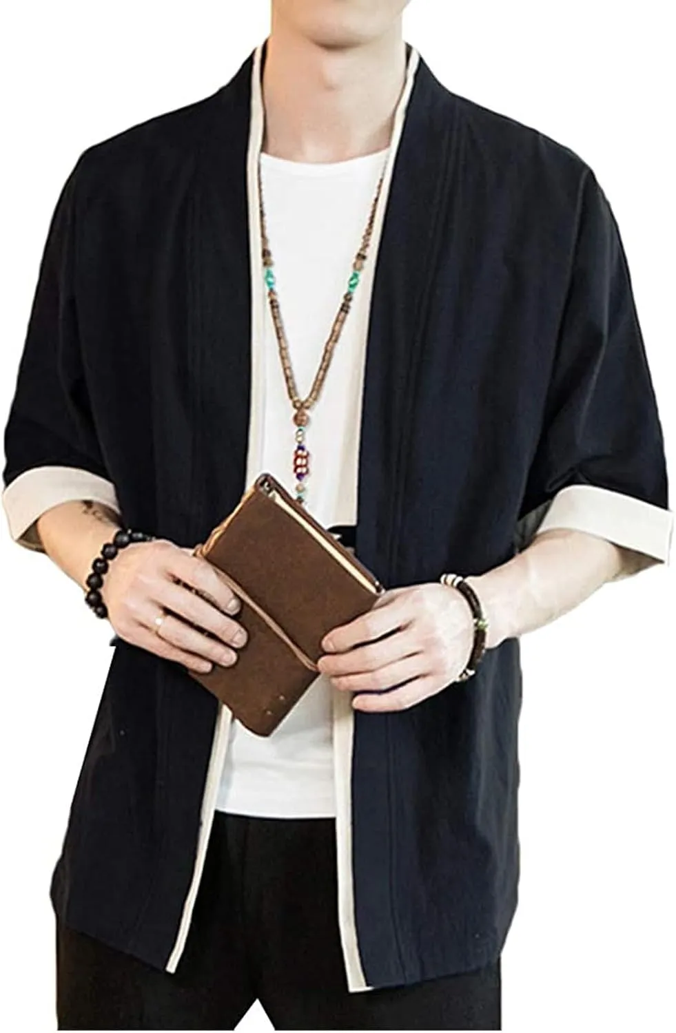 Ymosrh Men's Short Sleeve Shirts Kimono Short Shirts Open Front Cardigan Short Button Up Shirt, M-5XL