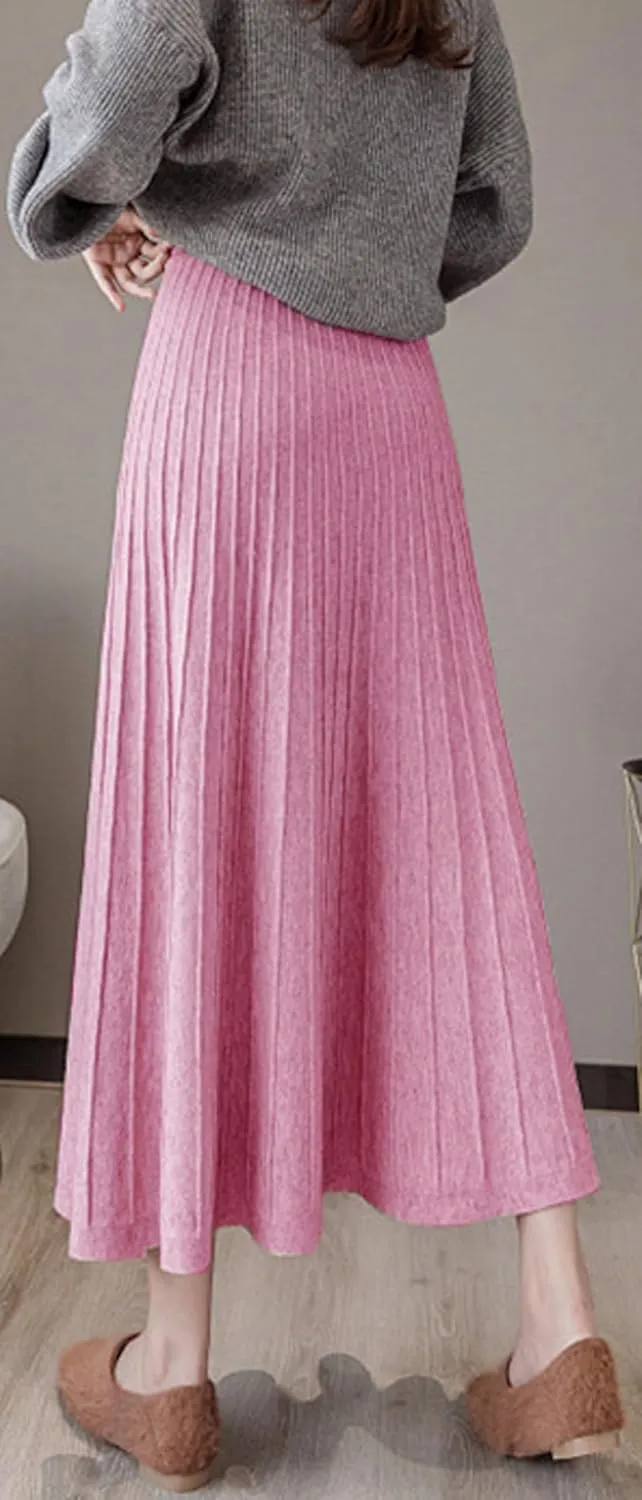 Youhan Women's High Waist A-Line Pleated Knitted Skirt