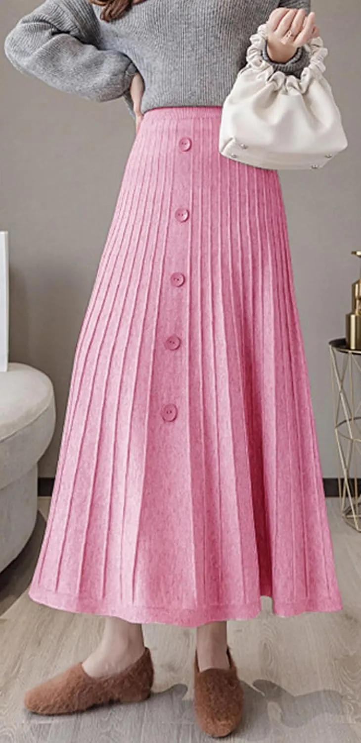 Youhan Women's High Waist A-Line Pleated Knitted Skirt