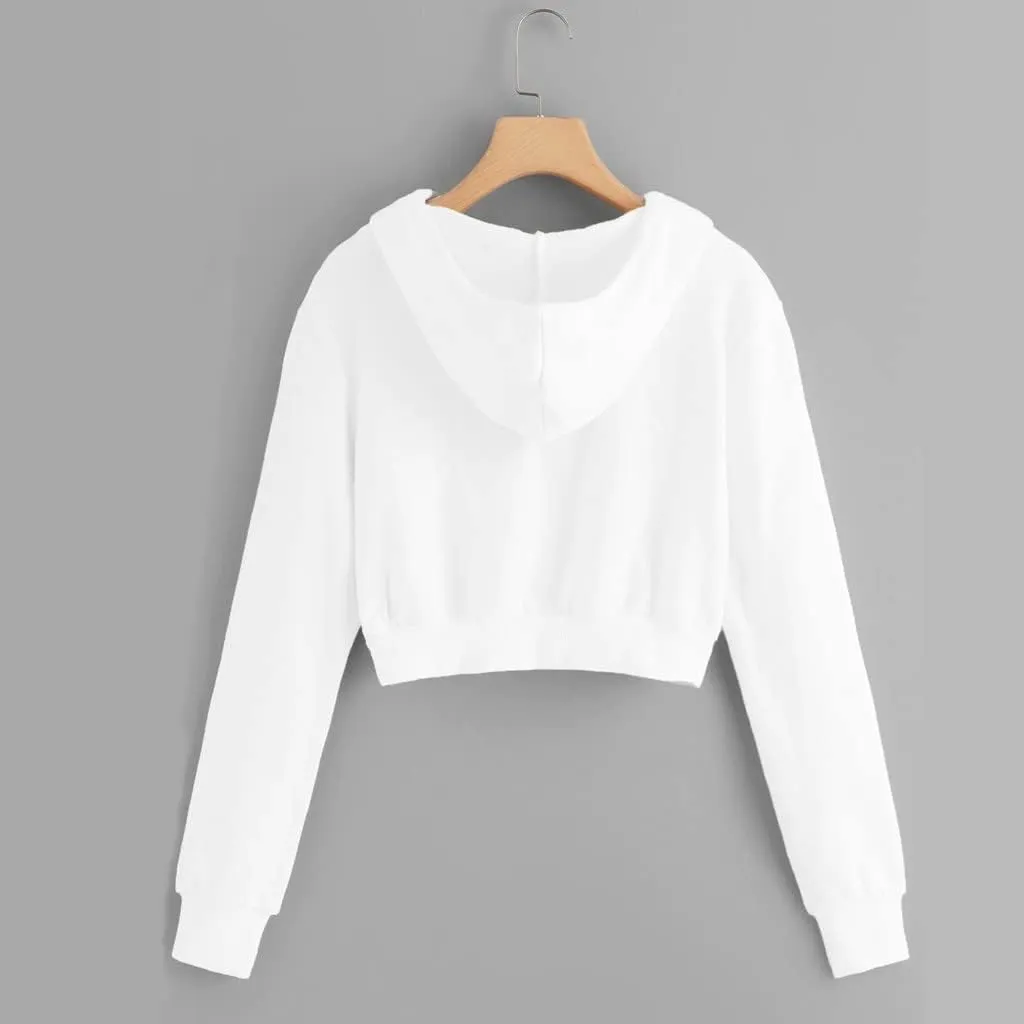 YRAETENM Cropped Zip up Hoodie Women Long Sleeve Drawstring Full Zip Hooded Jackets Casual Cute Loose Fit Crop Sweatshirts