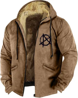 Zipper Hoodies for Men American Flag Print Sherpa Lined Flannel Hoodie Warm Cotton Fleece Jacket Fall Fashion Coat