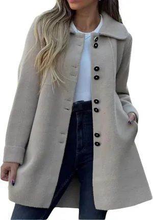 ZWRXW Womens Winter Wool Blend Coat Single Breasted Lapel Collar Pea Coat Fall Winter Elegant Overcoat Outerwear with Pockets