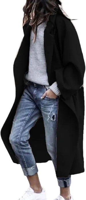 ZWRXW Women's Wool Blend Coat Notched Collar Double Breasted Long Trench Coat Winter Elegant Oversized Peacoats with Pockets